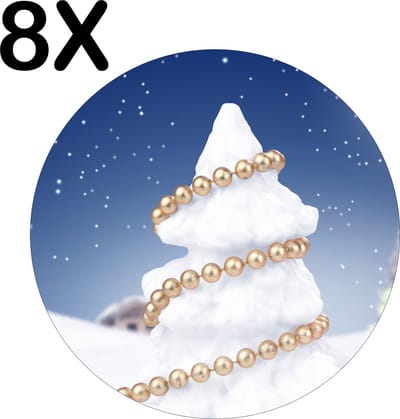 Luxe Ronde Placemat - Kerst Boom in de Nacht - Set van 8 Placemats - 50x50 cm - 2 mm dik Vinyl - Anti Slip - Afneembaar