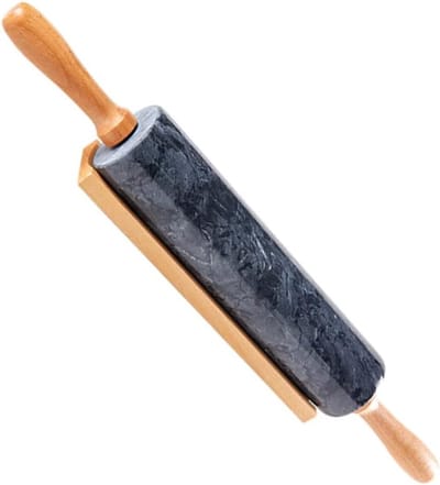 Marmeren Deegroller - Bakbenodigdheid Keuken - Deeg Uitrollen - Houten Handvat - 45 cm Lengte - Natuurlijk Marmer
