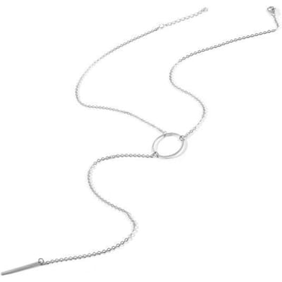 Collier Choker à Pendentif Long Cercle pour Femmes à la Mode Chaîne Pull Simple Couleur Or Argent Bijoux de Cou argenté