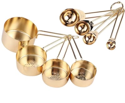 Set van 8 draagbare gouden maatlepels en bekers, metalen maatlepelsets voor koken en bakken