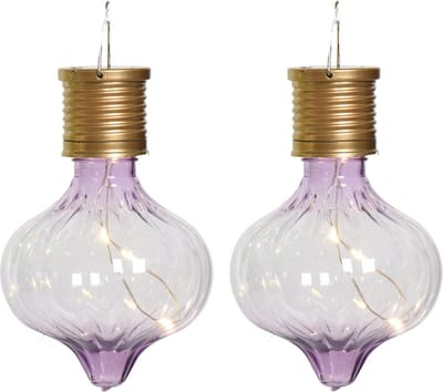 Lumineo solar hanglamp LED - 2x - Marrakech - lila paars - kunststof - D8 x H12 cm
