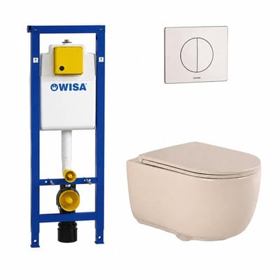 QeramiQ Dely Swirl Toiletset - 36.5x53cm - Wisa XS inbouwreservoir - slim zitting - witte bedieningsplaat - ronde knoppen - beige