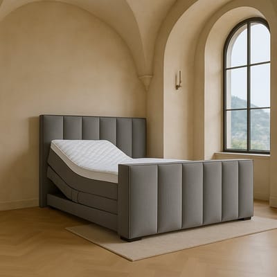 Boxspring Amalfi Elektrische verstelbaar met Luxe Pocketvering Stof 140x200 cm grijs Gratis 2x Hoofdkussens
