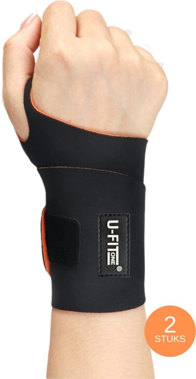U Fit One Pols Compressie Brace - 2 Stuks - Polsbandage - Wrist Support - Compressie Handschoen - RSI - Ondersteuning & Versteviging - Zwart Oranje
