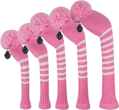 Golf Head Covers - Club Covers - Golf Club Bescherming - Dubbellaags Gebreid - Set van 5 - Roze