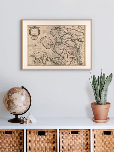 Poster In Houten Lijst - Historische Oude Kaart Zeeland - Stadsplattegrond 1696 - 50x70 cm