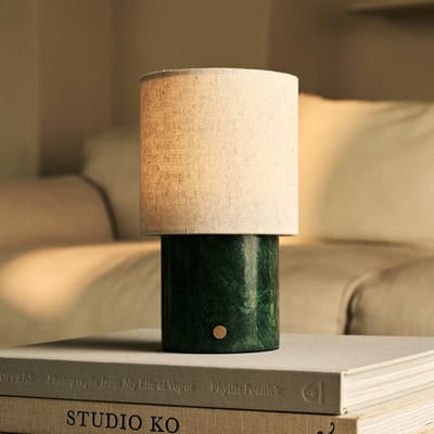 Tavellio Onoda Oplaadbare Tafellamp – Verde Alpi Marmer en Beige Linnenkap – Tot 100 uur – Groen