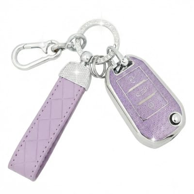Dailygoods- Autosleutelhoesje Leren Sleutelhanger - Compatibel met Peugeot/Citroen - Beveiligd - Flip Key - Lichtgewicht - Duurzaam - Sleutelhoes