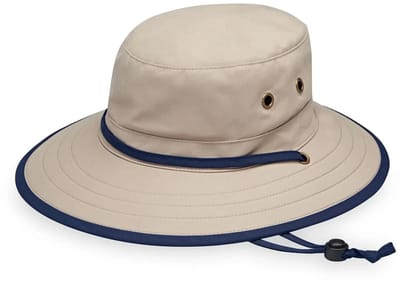 Explorer – Zonnehoed Dames & Heren Opvouwbaar UV Werend - Maat: M-L: 58 cm - Camel/Blauw