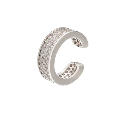 Jobo By JET - Dames earcuff - Zilverkleurige ear cuff - Witte strass steentjes