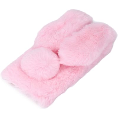 Coque de téléphone Oreilles de Lapin Moelleuses Couverture Chaude en Fourrure de Lapin Lisse Coque de Téléphone Souple en TPU Coque de Protection pour l'Hiver A32 rose