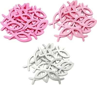 Houten Vissen Decoratie - Strooidecoratie Set - Feestelijke Tafeldecoratie - Symbolische Betekenis - 90 Stuks 4 cm - Wit Lichtroze
