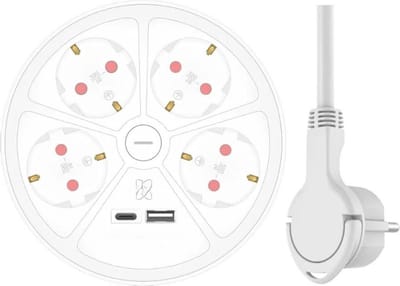 Thuys – 6 – Voudige Design Stekkerdoos Met 1,5m Kabel En Schakelaar – Geaarde Stekker – Max. 3680 W – Wit