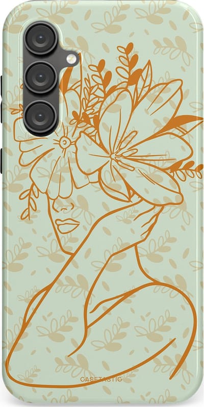 Casetastic hoesje geschikt voor Samsung Galaxy S23 FE - Dubbellaagse bescherming - Minimal Bloom - Fashion Case - Crème Lichtgrijs