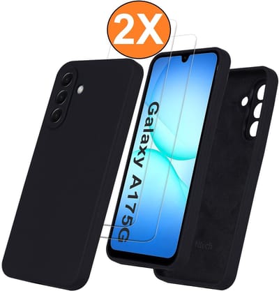 Hoesje geschikt voor Samsung Galaxy A17 5G Hoesje siliconen Zwart zacht siliconen hoesje TPU - met Samsung A17 5G Screenprotector - 2 stuks