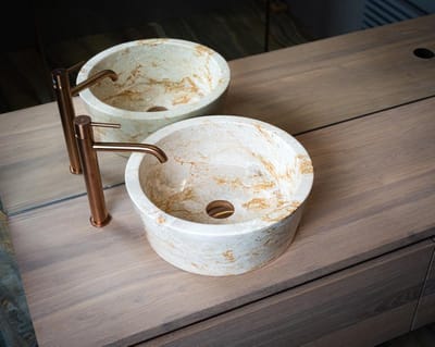 Bali-S Waskom - Natuursteen - Rond - Badkamer Wastafel - Marmer Wasbak - Marmer Waskom - Bali Waskom Hoogwaardige Kwaliteit - Handgemaakt - Duurzaam - Kleur: Beige