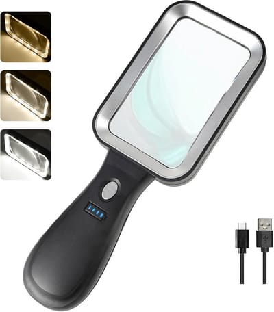 10X Vergrootglas met Verlichting en 3 Kleurmodi voor Lezen en Inspectie