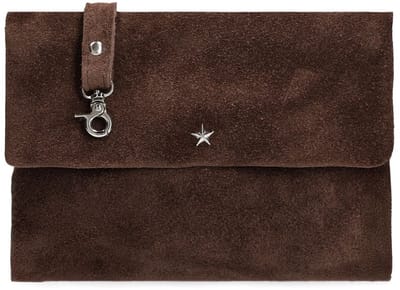 Manfield - Donkerbruine suède clutch