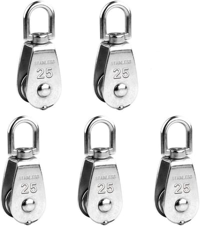 Set van 5 Enkele Kabel Katrollen M25 - 304 RVS Hefkatrol met 150 kg Draagvermogen - 360° Draaibaar