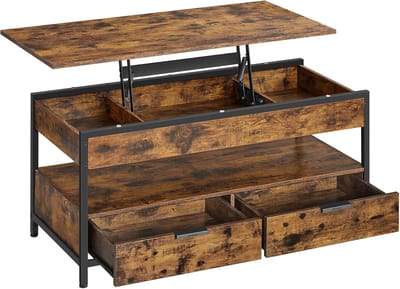 Hoppa! Salontafel - Rustiek Bruin - Inktzwart - Staal - Spaanplaat - 100 x 50 x (48-63) cm (B x D x H)