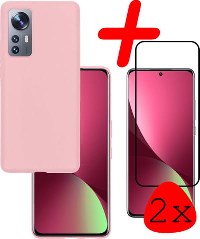 Hoesje Met 2x Screenprotector - Geschikt voor Xiaomi 12 - Sterk & Shockproof - Back Cover - Siliconen Case - Telefoon Hoes - Roze