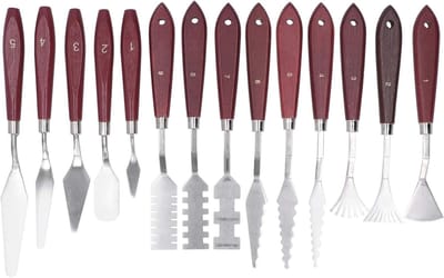 Set van 14 roestvrijstalen paletmessen, schilder spatula's en mengschrapers voor olieverf en acrylverf, ideaal voor kunstenaars en hobbyisten