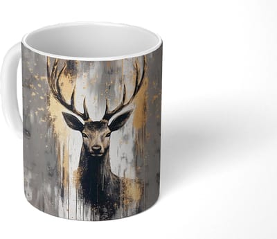 Mok - Koffiemok - Abstract - Hert - Gewei - Goud - Mokken - 350 ML - Beker - Koffiemokken - Theemok