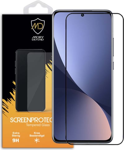 MobyDefend Screenprotector - Geschikt voor Xiaomi 12 / 12X - Screensaver Met Zwarte Randen - Gehard Glas