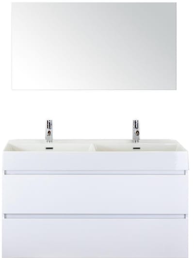 Maxx XL Badmeubelset 120 cm - Wit Hoogglans - Wastafel Kube Dubbel 2 Kraangaten met Spiegel