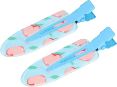 Haarsoires Haarspeld Duckklemmen 6cm – Platte Vorm Beautyclips – Hartjesprint – Roze Blauw – Set van 2 - Haarclip - Haarklem - Makkelijk in Gebruik - Sterke Haarclip voor Styling & Dagelijks Gebruik - Hair Clip - Decoratieve Haaraccessoire