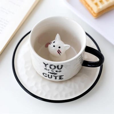 Cat Relief Keramische Mok met Schotel, 3D Dier Kattenpoot, Porseleinen Kop, Koffie Melk Thee Handvat, Nieuwigheidscadeaus 200ml