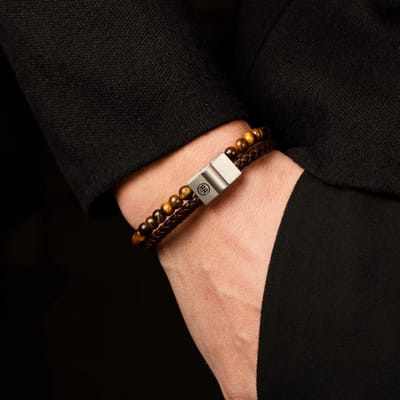 Rebel & Rose Full Metal Combo Tiger Lily Armband RR-M0058-S – Bruin Leer