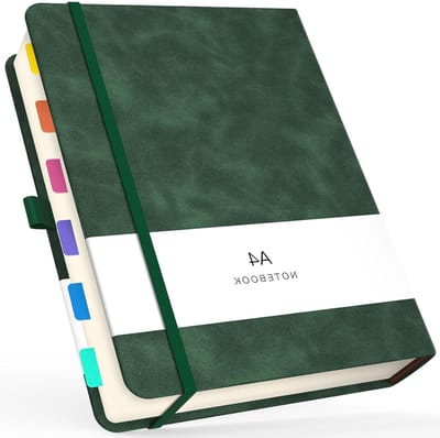 Luxe A4 Notitieboek met 360 Pagina's en Dikke 100 gsm Papier, Hard Cover in Donkergroen PU Leer voor Notities en Dagboekgebruik