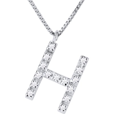 Ketting Diamonds 0.07 Cts alfabet letter "H" witte goud 18 Karaat