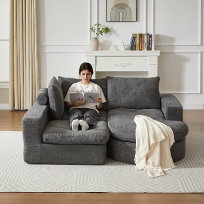 HAUSS SPOLE Hoekbank - Modulaire Chaise Longue - Omkeerbare Ligzijde en Geen Montage - Voor Woonkamer - Chenille Grijs