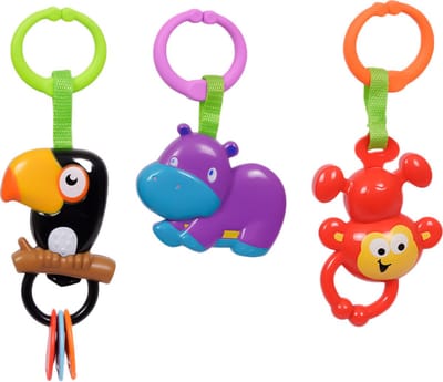 Speelgoedtopdeals - Rammelaar Hangspeeltje Buggyspeeltje - Cadeauverpakking Toekan Nijlpaard Aap
