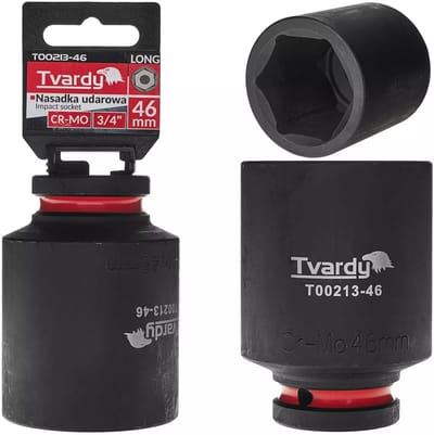 Tvardy Lange slagdop zeskant 46 mm - chroom-molybdeenstaal - vierkant 19 mm - zwart - voor slagmoersleutel, diepgelegen moeren, werkplaats en industrieel gebruik