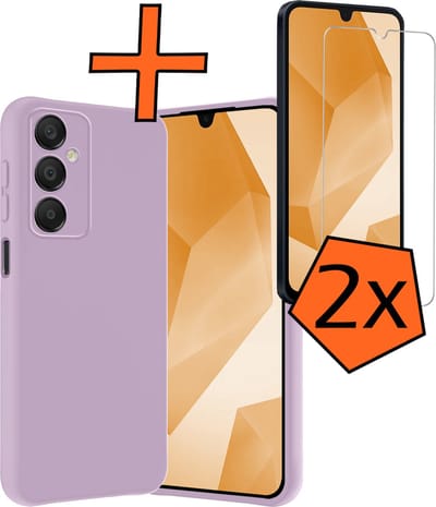 Hoes - Met 2x Screenprotector - Geschikt voor Samsung Galaxy A16 - Sterk & Shockproof - Back Cover - Siliconen Case - Telefoon Hoes - Lila