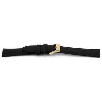 Horlogeband G156G Croco Zwart Mat Goud 20x18 mm