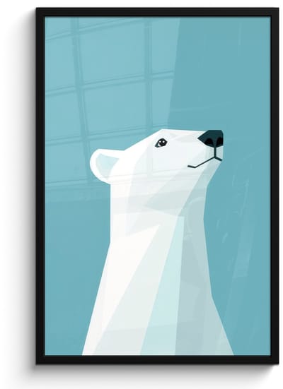 Poster in lijst - Fotolijst 60x90 cm - Posters - Ijsbeer - Lichtblauw - Minimalistisch - Posterlijst zwart - Decoratie - Wanddecoratie woonkamer - Muurdecoratie slaapkamer