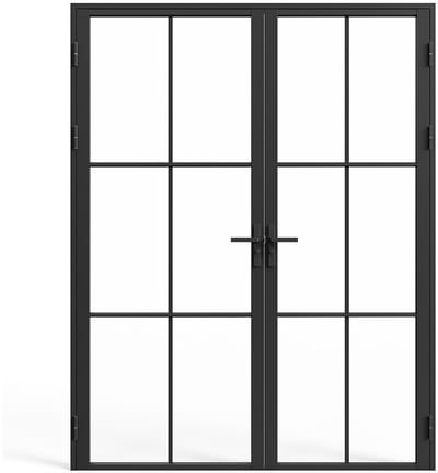 Vente-unique Omkeerbare dubbele deur in aluminium en gehard glas - 2 x H204 x B93 cm - Zwart - SEROTO
