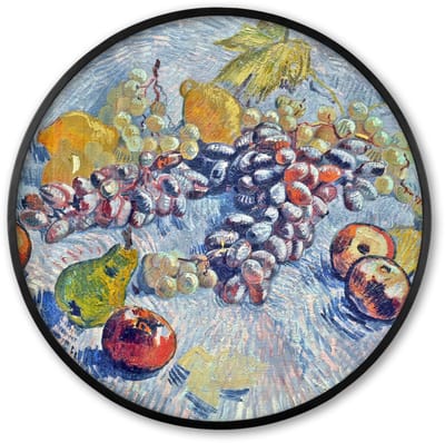 Poster in lijst Rond - Fotolijst 60x60 cm - Posters - Druiven, citroenen, peren en appels - Vincent van Gogh - Ronde posterlijst zwart - Decoratie - Wanddecoratie woonkamer - Muurdecoratie slaapkamer