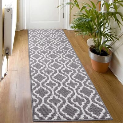 Moderne Vloerloper 50x150 cm Wasbare Antislip Keukenmat voor Hal en Gang - Grijze Tapijt Loper voor Binnengebruik