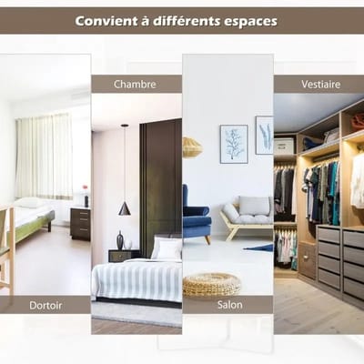 Dailygoods Wandspiegel op volle lengte met hoogteverstelbare haken - Bruin
