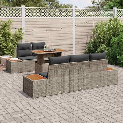 vidaXL Tuin Eettafel Set met kussen 6 pcs Grijs en Bruin
