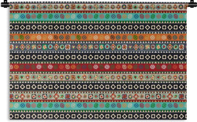Wandkleed - Wanddoek - Patroon - Azteken - Symbolen - Regenboog - 90x60 cm - Wandtapijt