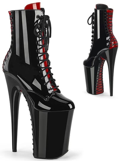 Pleaser - INFINITY1020FH Plateau Laarzen, Paaldans schoenen - US 7 - 37 Shoes - Zwart/Rood
