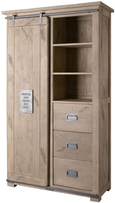 MASSIVMOEBEL24.DE mango kledingkast beige massief hout 100x45x175 cm (BxTxH) gelakt gemonteerd RAILWAY volledig massief #314