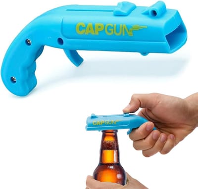 SnelShoppen - Cap Gun Flesopener en Kurkentrekker, Originele Gadget voor Feest, Bar en Thuis, Leuke Cadeau voor Mannen, Blauwe Kleur