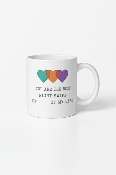 Mok 'De Beste Rechtse Swipe van Mijn Leven' met Kleurrijke Hartjes - Romantisch Cadeau voor Liefde & Online Dating Succes